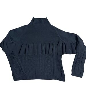 Project Naadam‎ Ruffle Mock Neck Cable Knit Sweater Long Sleeve Pullover